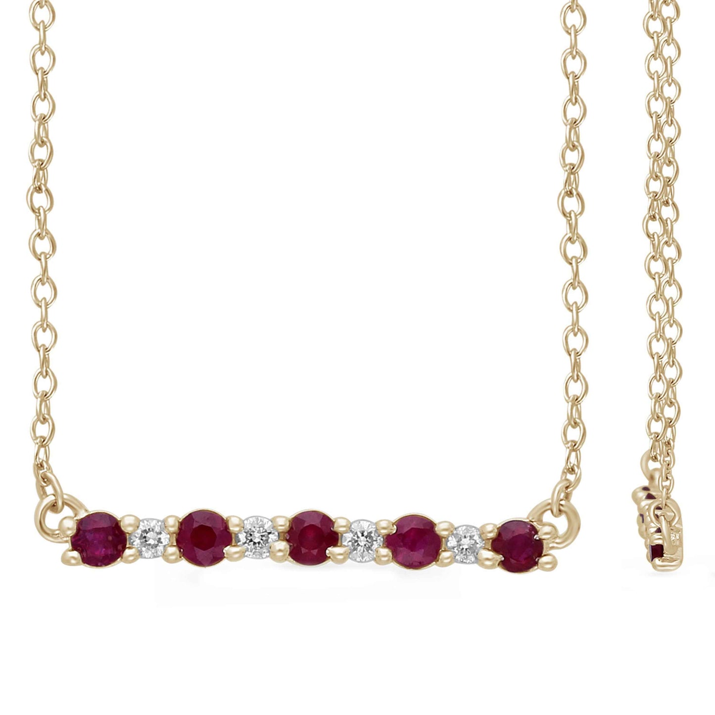 Kallati Round Ruby & Diamond Accent Bar Necklace in 14K Yellow Gold