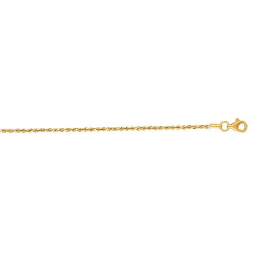 1.5mm 16-inch Solid Diamond Cut Rope Chain 10K Yellow Gold front view
