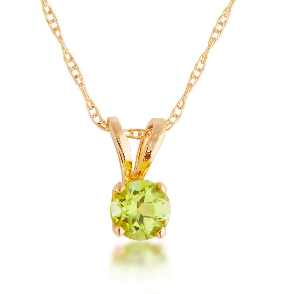 Genuine Round Peridot Solitaire Pendant in 14K Yellow Gold