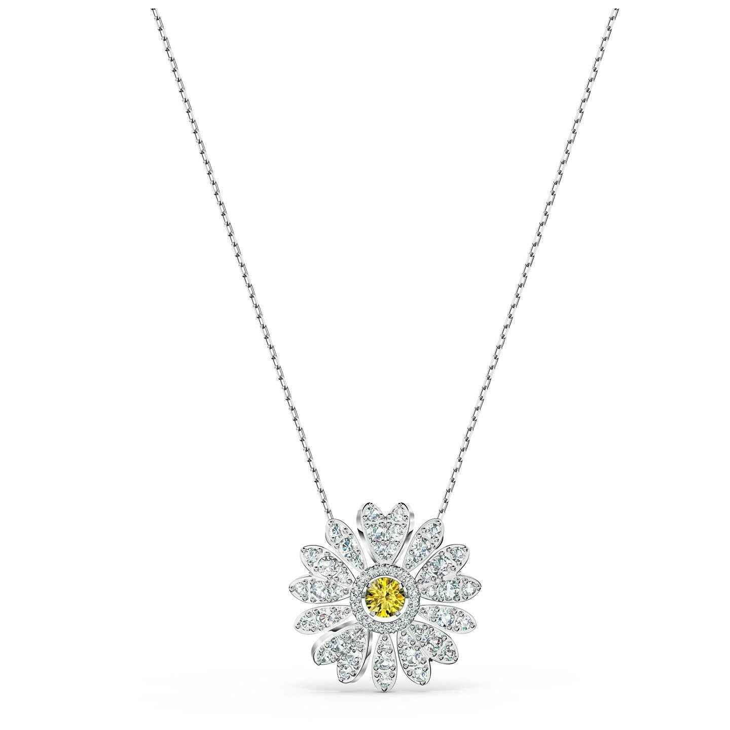 Swarovski Eternal Flower Pendant - Mixed Cuts, White/Yellow, Rhodium Plated