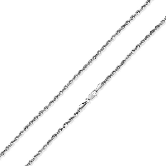3.1MM 20-inch Solid Diamond Cut Rope Chain in 10K White Gold front view