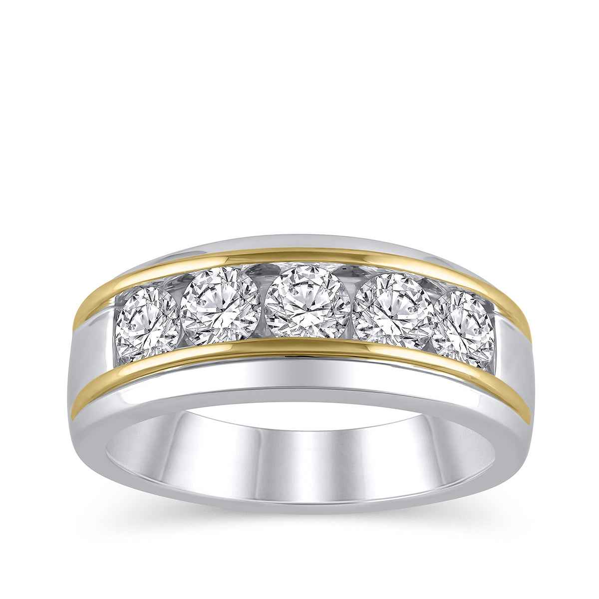 Adamante 1-1/2 ct. tw. Men's Lab-Grown Round Diamond Channel Set Ring in 10K White & Yellow Gold