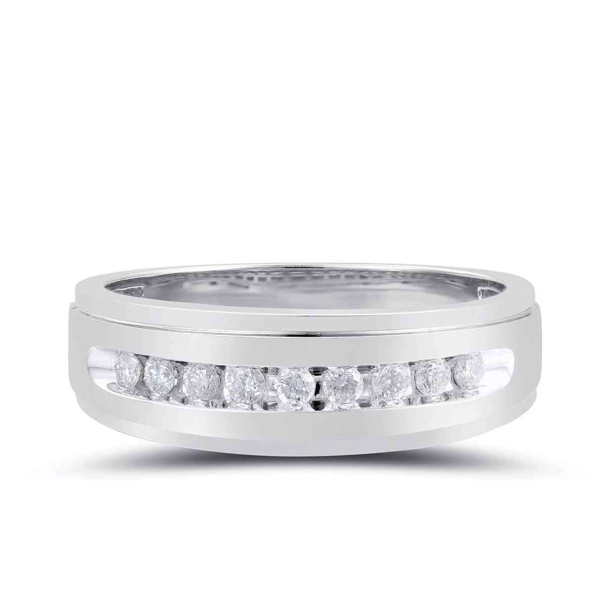 1/4 ct. tw. Men's Round Brilliant Diamond Wedding Band with Polished Center & Polished Step-Edge Sides in 10K White Gold