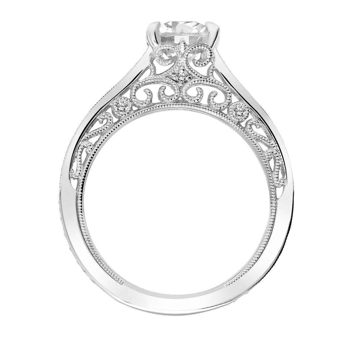Artcarved Vintage 3/8 ct. tw. Filigree Diamond Semi-Mount Engagement Ring with Milgrain Detailing in 14K close-up detail