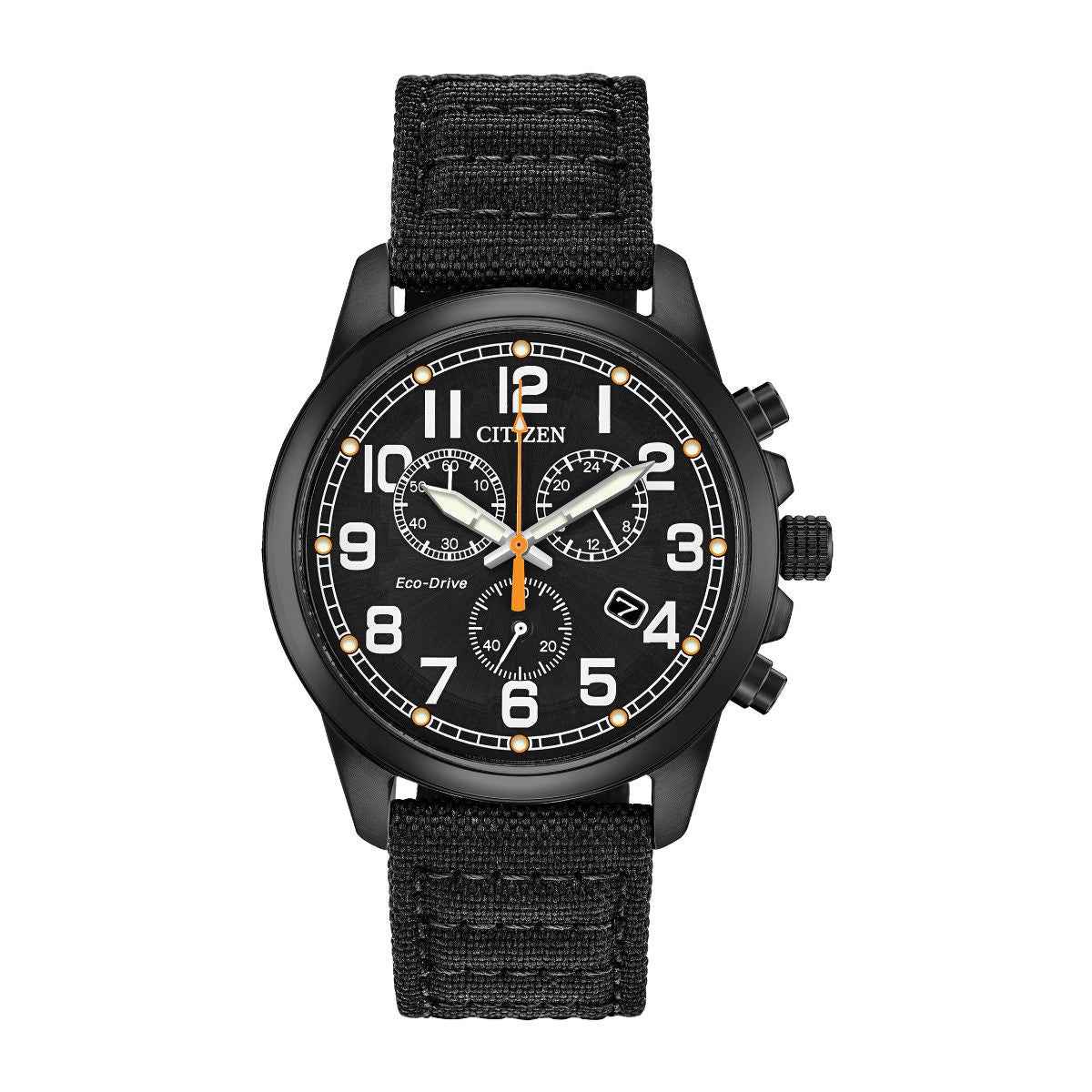Citizen Men's Chandler Eco-Drive Black Stainless Steel Chronograph Watch with Nylon Strap