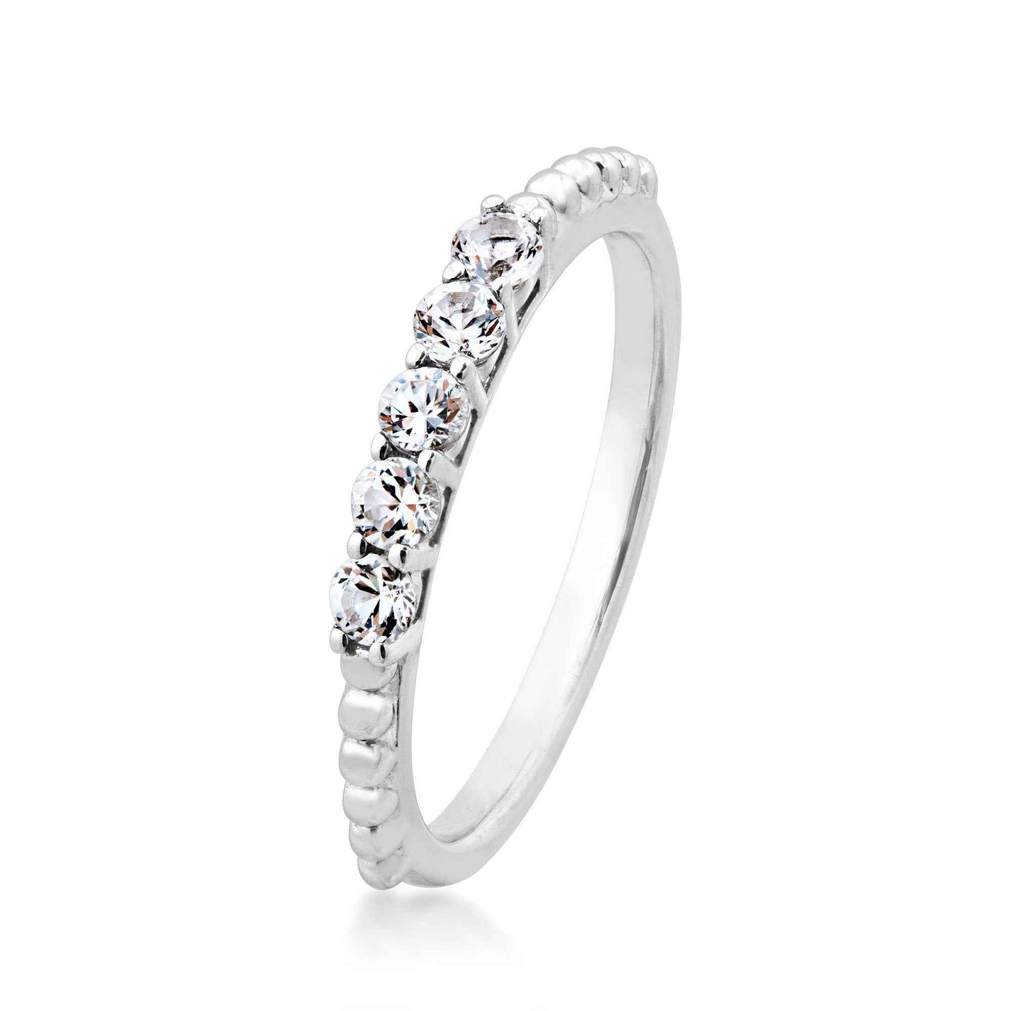 Created Round White Sapphire Stackable Ring in Sterling Silver front view