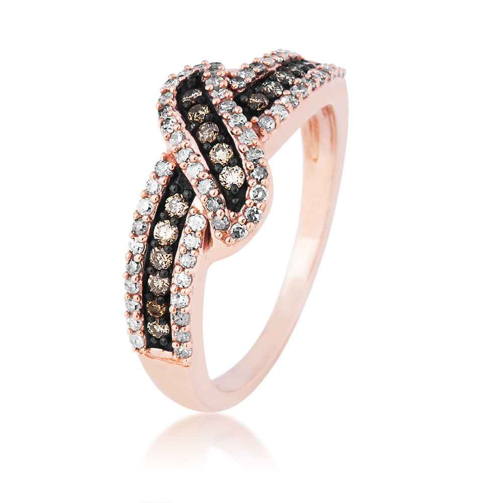 Mocha Collection 1/2 ct. tw. Round Mocha & White Diamond Fashion Ring with Black Rhodium Plating in 10K Pink close-up detail