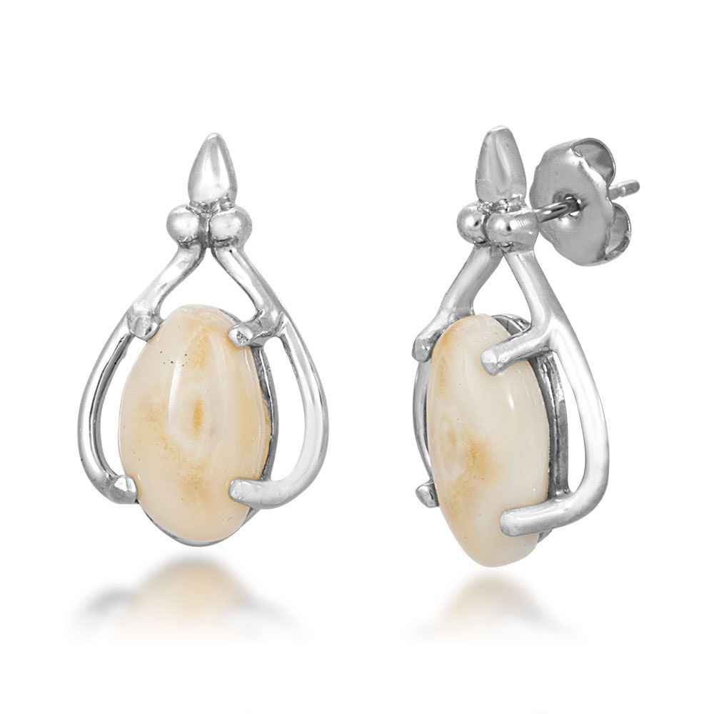 Ladies' Elk Ivory Cabochon Cut Earrings in Sterling Silver