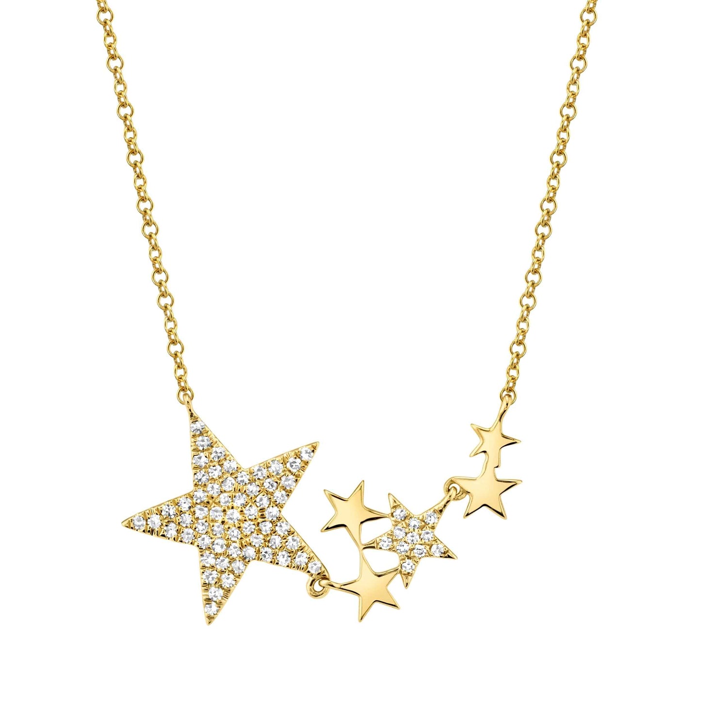 Shy Creation 1/5 ct. tw. Diamond Pave Star Cluster Fashion Necklace in 14K Yellow Gold