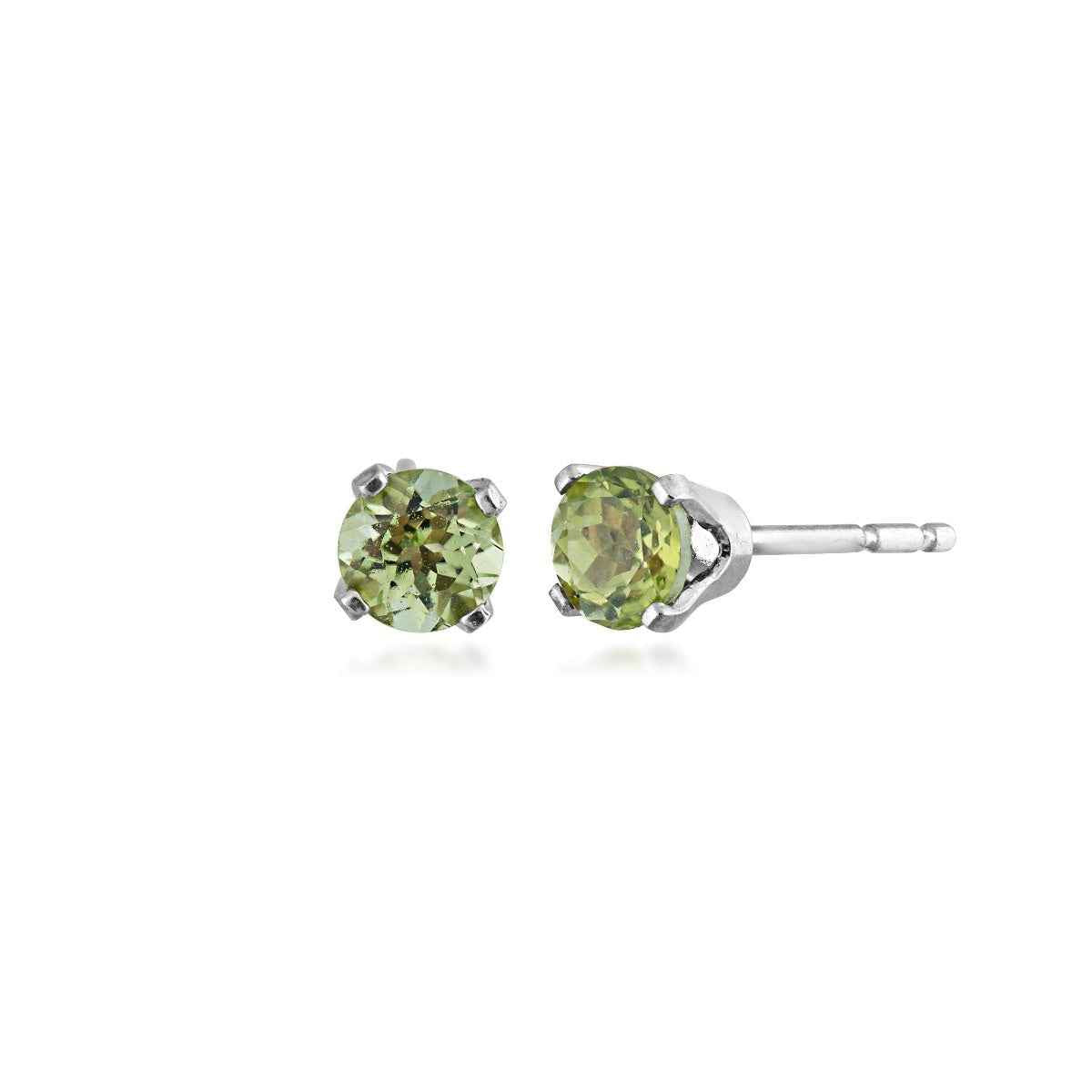 3mm Round Peridot Solitaire Earrings In 10K White Gold