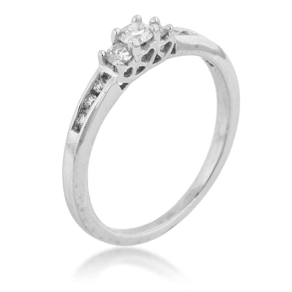 1/4 ct. tw. Round Brilliant 3-Stone Diamond Anniversary Ring with Channel-Set Accent Diamonds and Heart-Shaped Undercarriage
