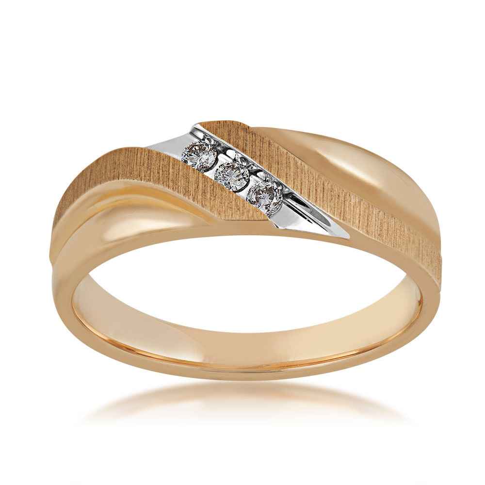 Men's 1/10 ct. tw. Round Brilliant 3-Stone Diamond Wedding Band with Brushed & Polished Band in 10K Yellow Gold