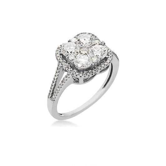 1-1/3 ct. tw. Diamond Cushion Cluster Halo Split Shank Ring in 14K White Gold front view