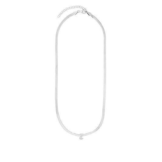 CZ Initial Z Pendant on Herringbone Chain in Sterling Silver front view