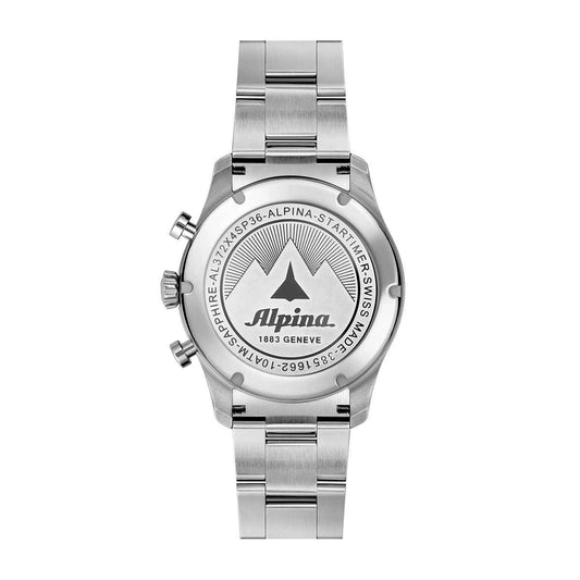 Alpina Men's Startimer Pilot Quartz Chronograph Stainless Steel Watch with Black Dial close-up detail