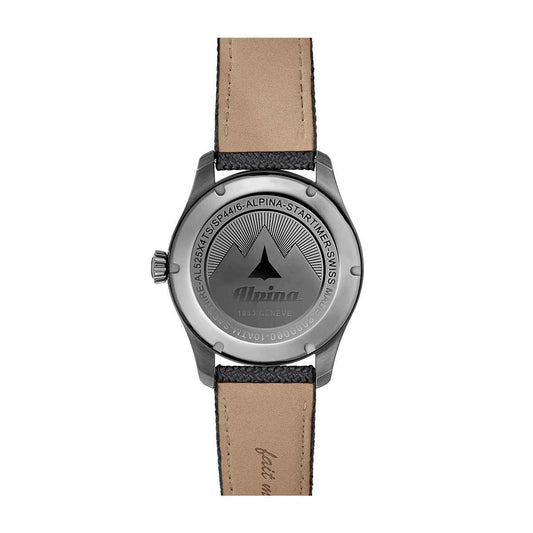 Alpina Men's Startimer Pilot Automatic Black Stainless Steel Watch with Gray Dial & Rubber Strap close-up detail