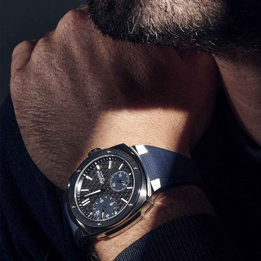 Alpina Men's Alpiner Extreme Regulator Automatic Stainless Steel Watch with Gray Dial & Blue Rubber Strap side profile