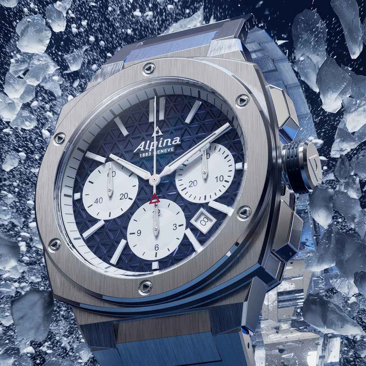 Alpina Men's Alpiner Extreme Chronograph Automatic Stainless Steel Watch with Blue Dial side profile