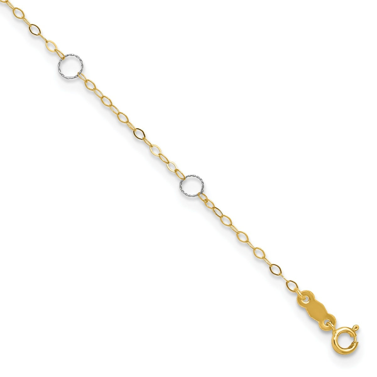 9-inch Adjustable Circle Station Ankle Bracelet in 14K Yellow & White Gold front view