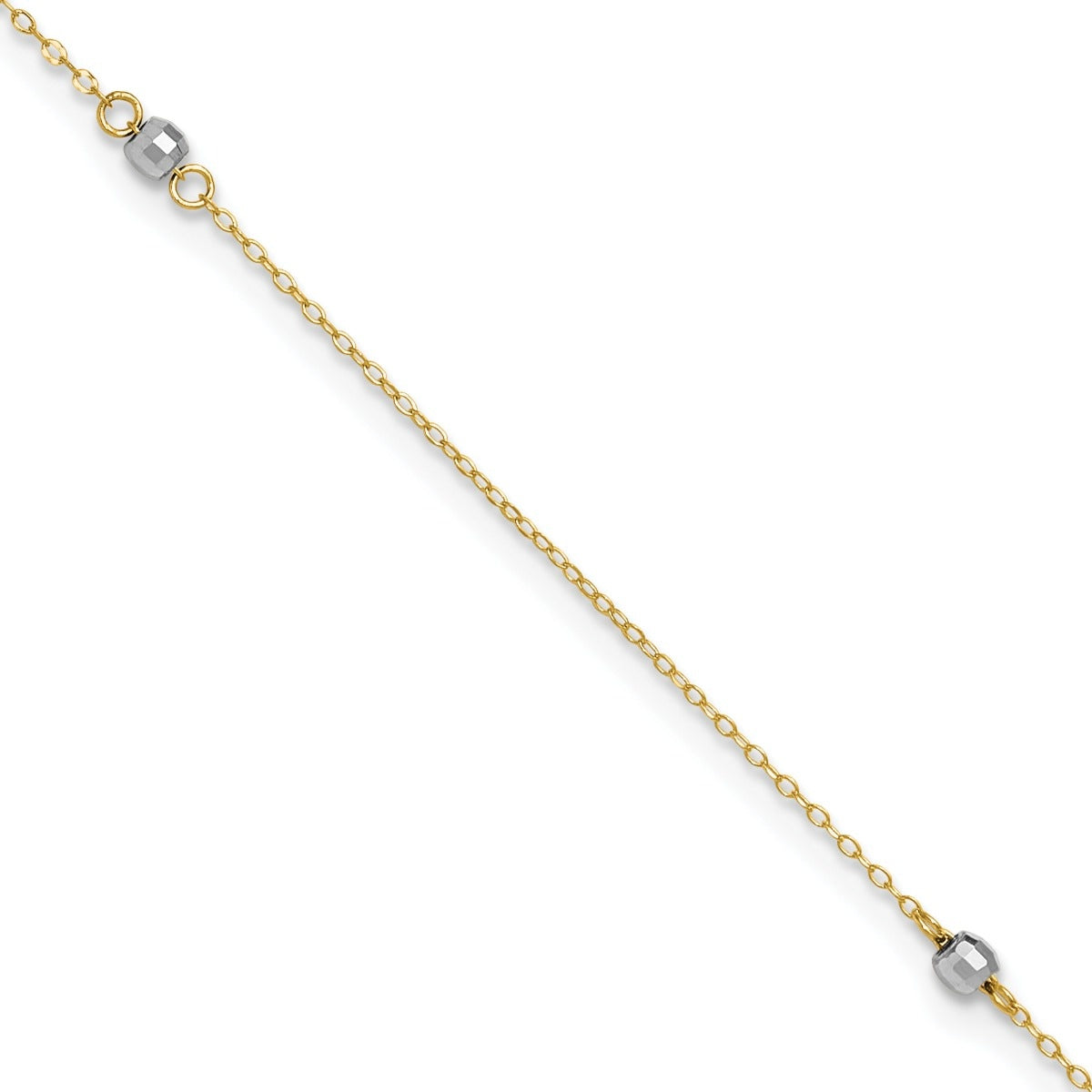 9-inch Adjustable Mirror Bead Ankle Bracelet in 14K Yellow & White Gold front view