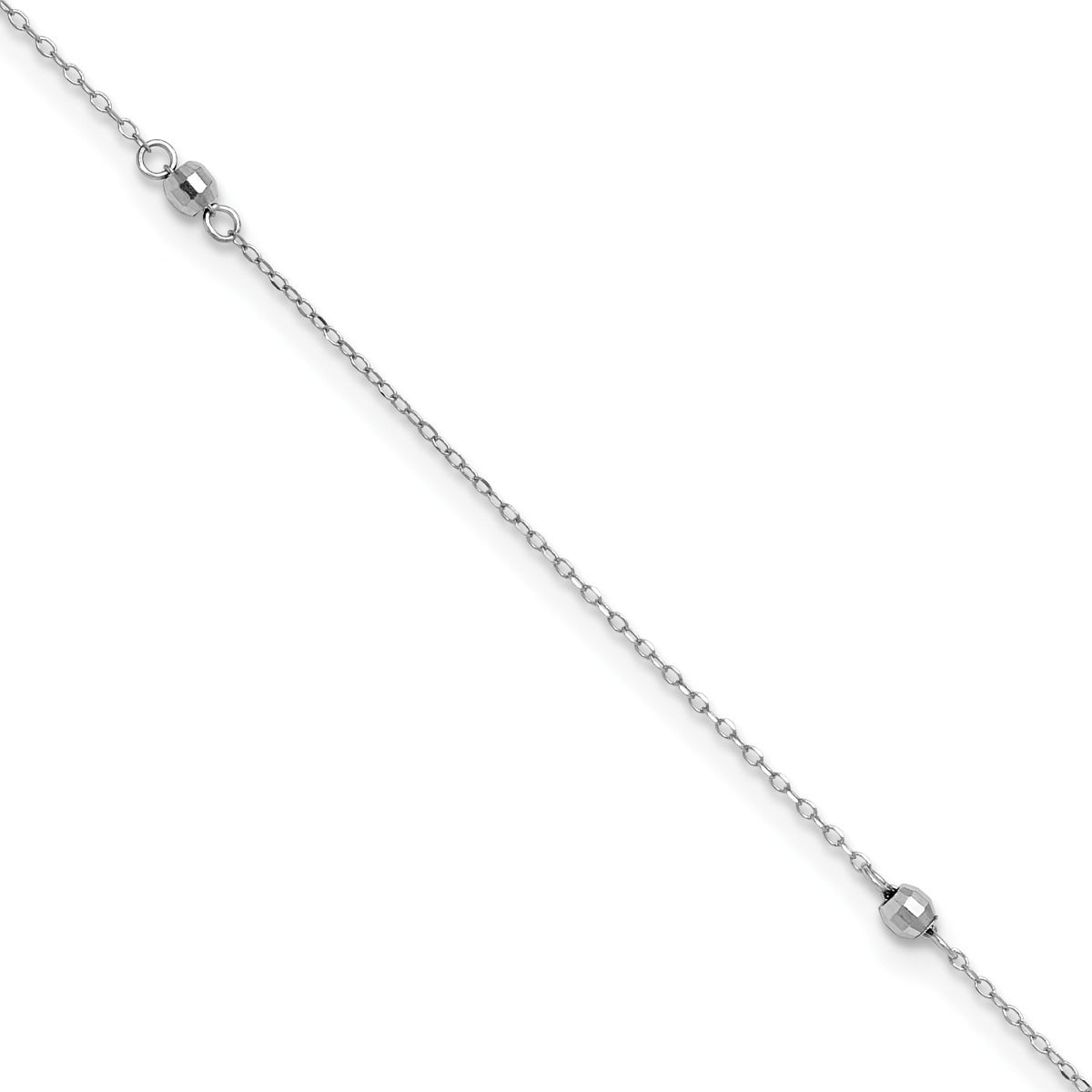 9-inch Adjustable Mirror Bead Ankle Bracelet in 14K White Gold front view
