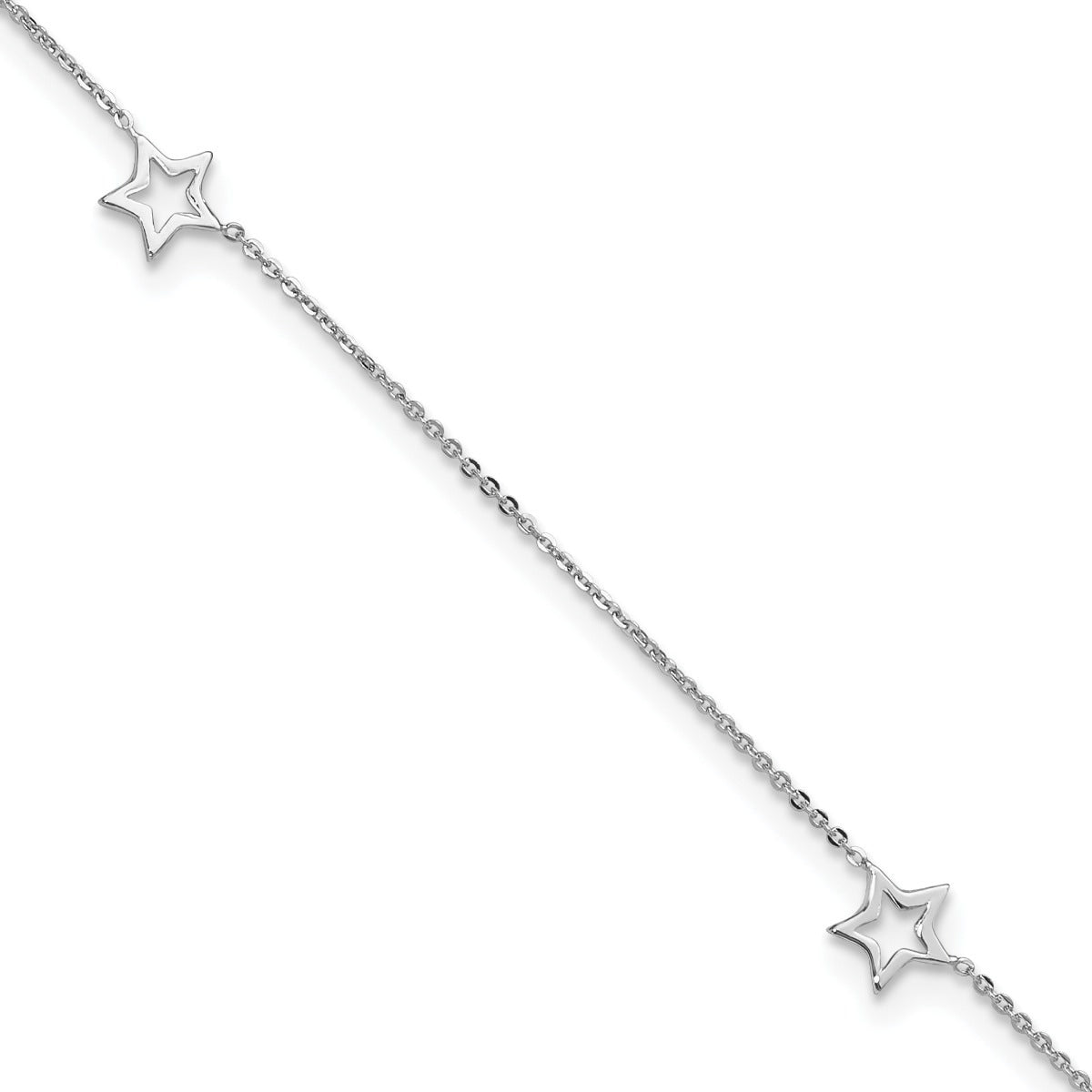9-inch Adjustable Star Ankle Bracelet in 14K White Gold front view