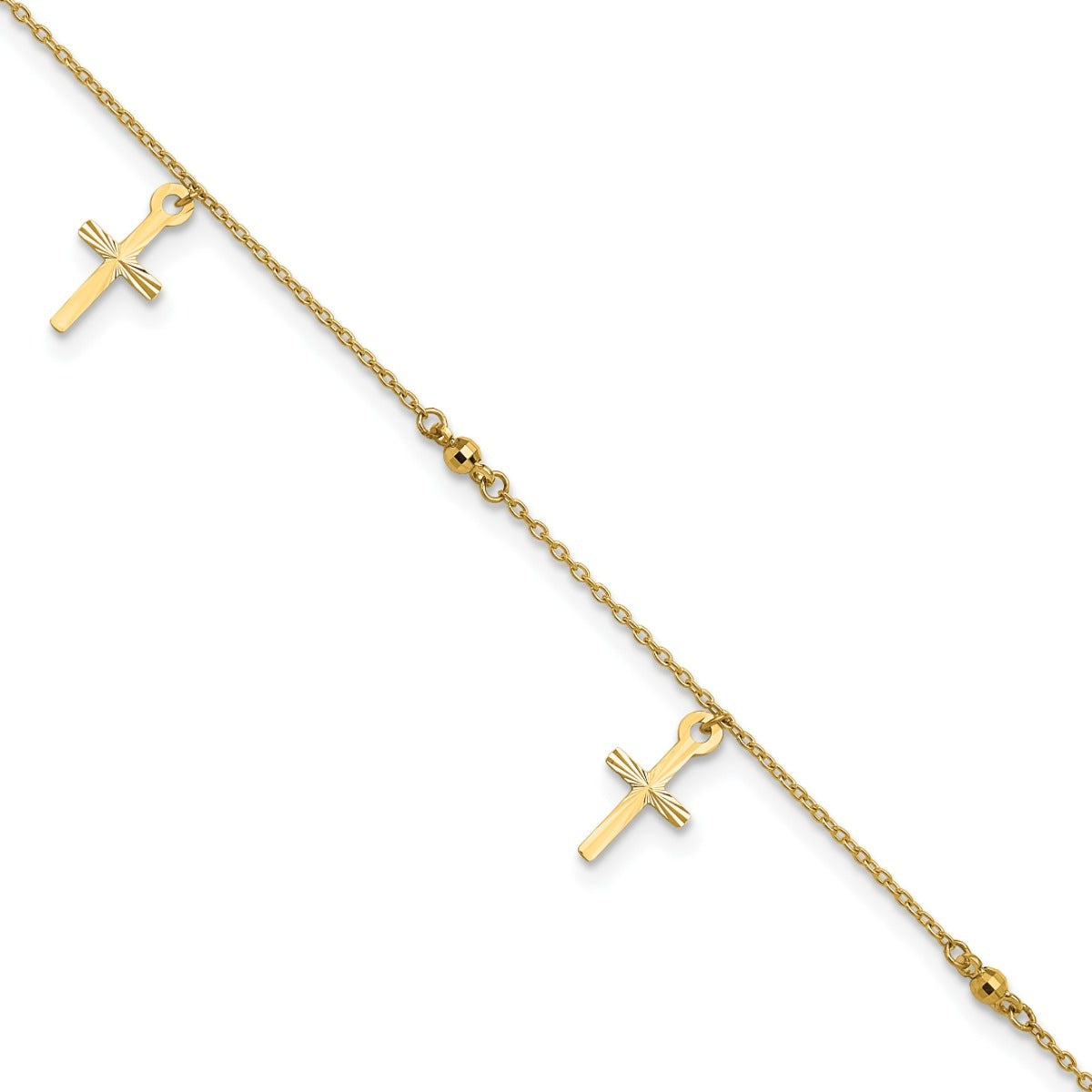 9-inch Adjustable Cross Charm Ankle Bracelet in 14K Yellow Gold front view