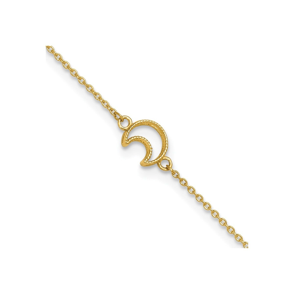 9-inch Adjustable Moon Ankle Bracelet in 14K Yellow Gold front view