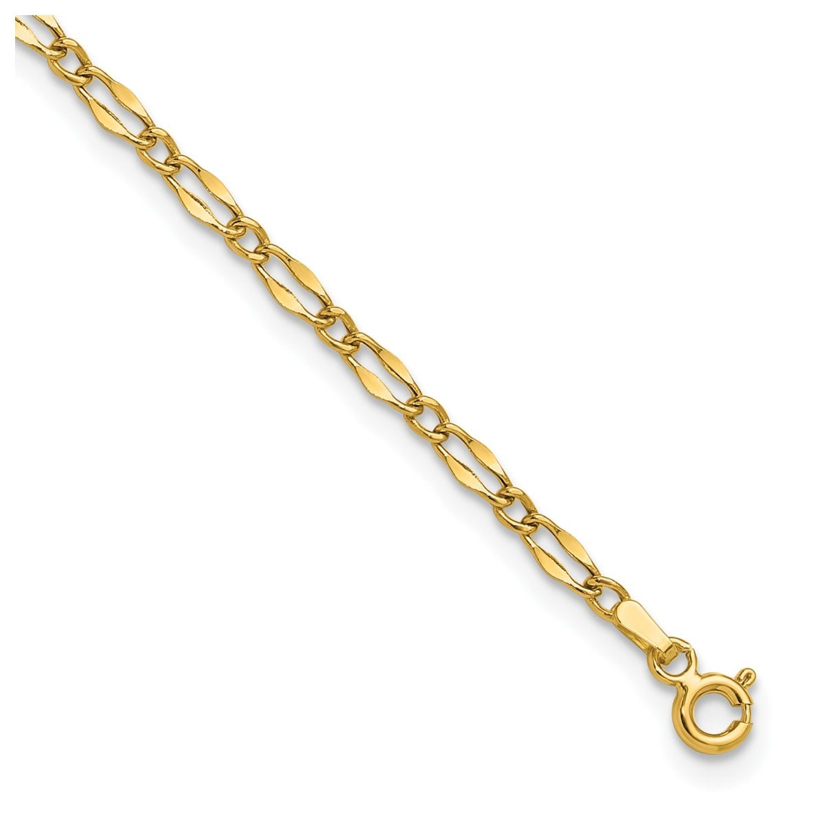 9-inch Adjustable Polished Link Ankle Bracelet in 14K Yellow Gold front view