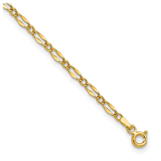 9-inch Adjustable Polished Link Ankle Bracelet in 14K Yellow Gold front view