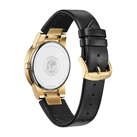 Citizen Men's Axiom Eco-Drive Gold-Tone Stainless Steel Watch with Black Dial & Leather Strap front view