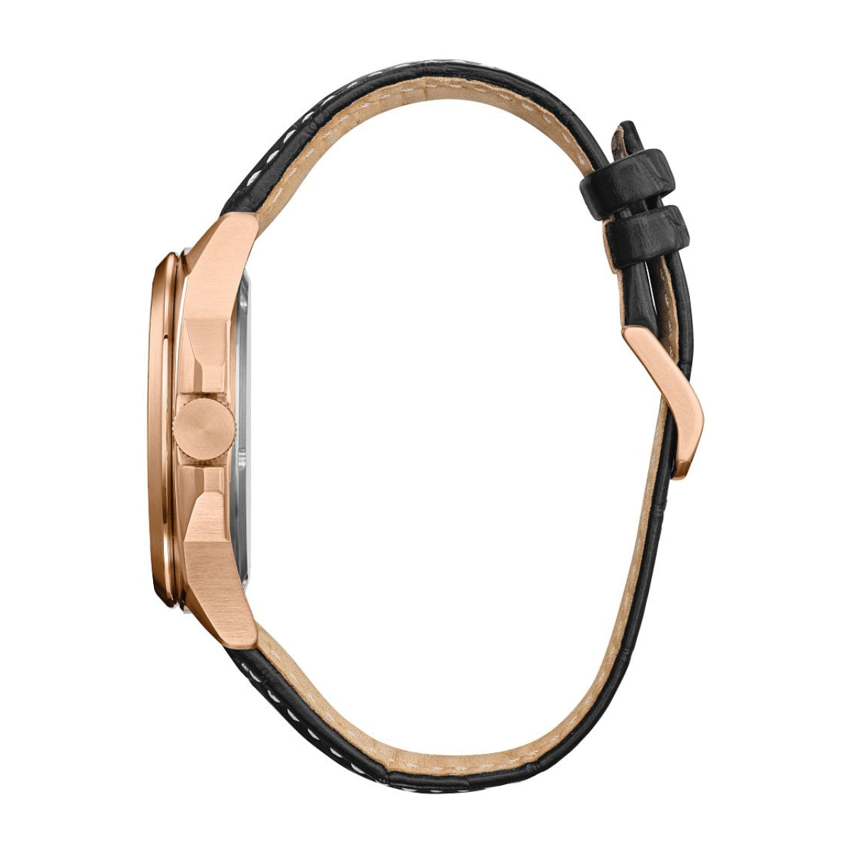 Citizen Men's Endicott Pink Gold-Tone Stainless Steel Watch with Black Dial & Black Leather Strap front view
