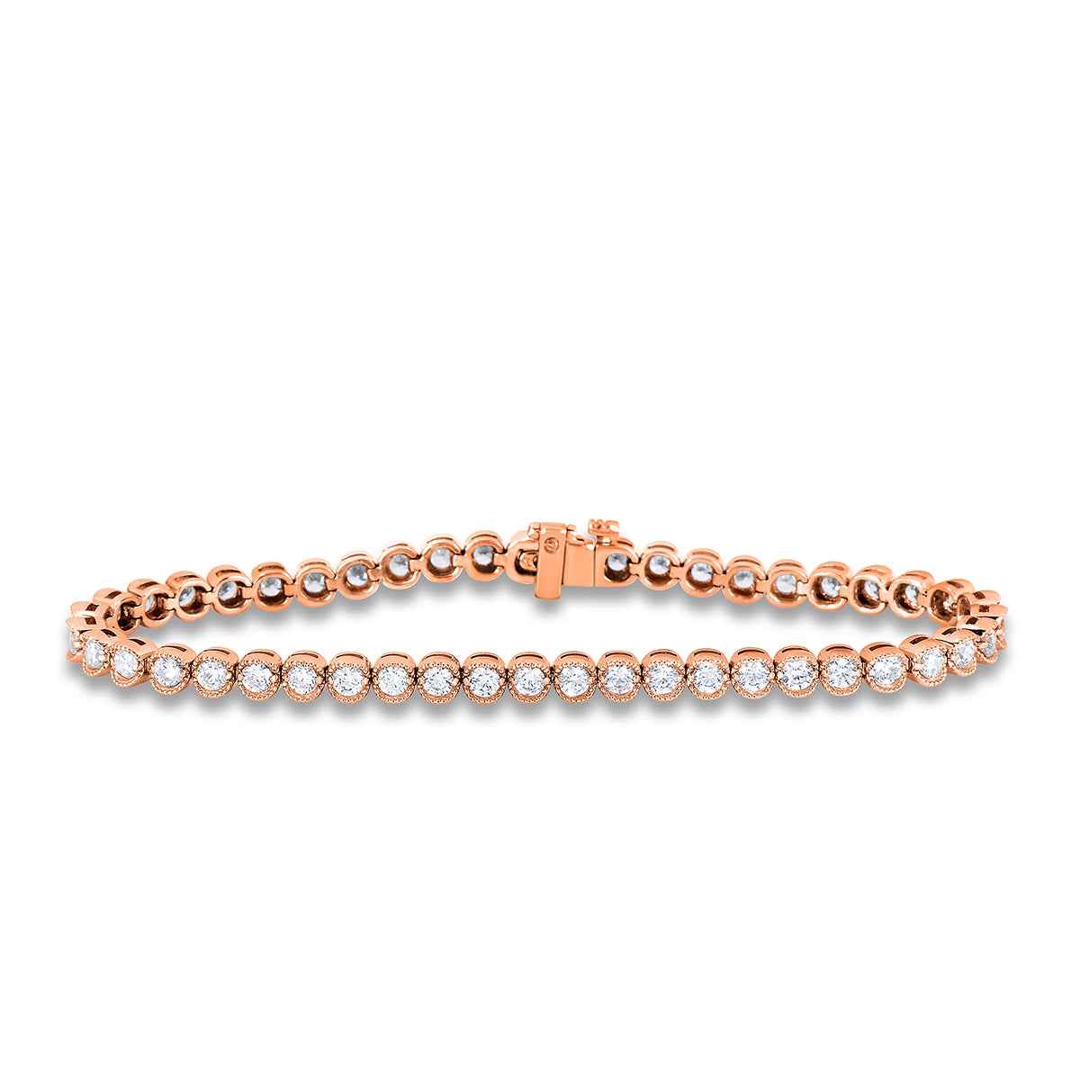 2 ct. tw. Round Diamond Milgrain Half Bezel Set Tennis Bracelet in 14K Pink Gold