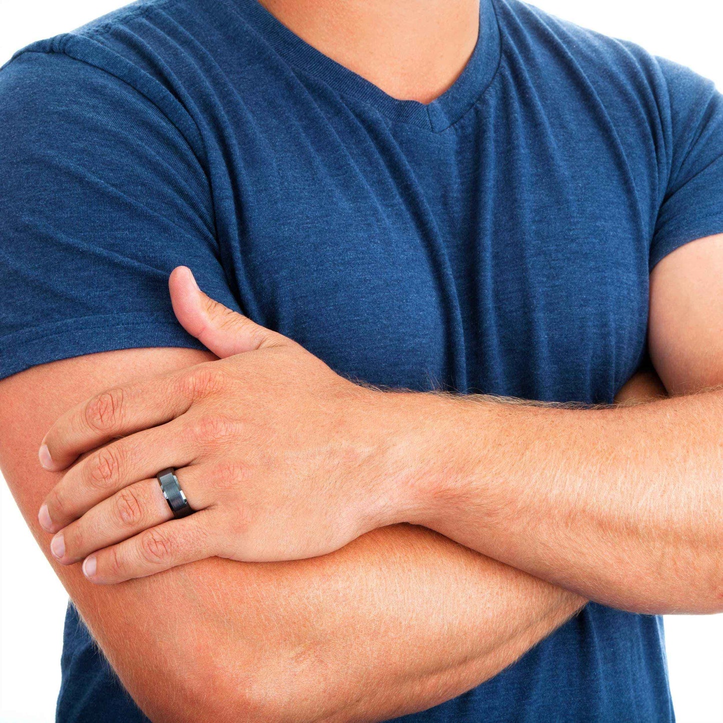 Men's Black Ceramic Wedding Band close-up detail