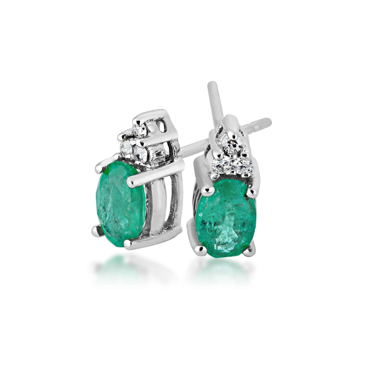 Genuine Oval Shaped Emerald and .06 ct. tw. Diamond Earrings in 10K White Gold