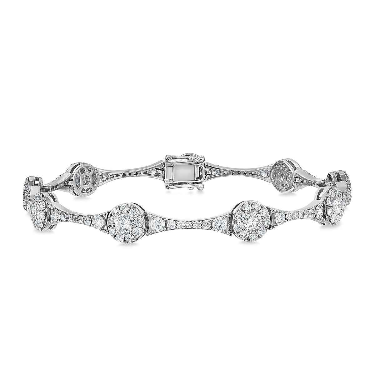 4 ct. tw. Diamond Cluster and Graduated Bar Bracelet in 14K White Gold