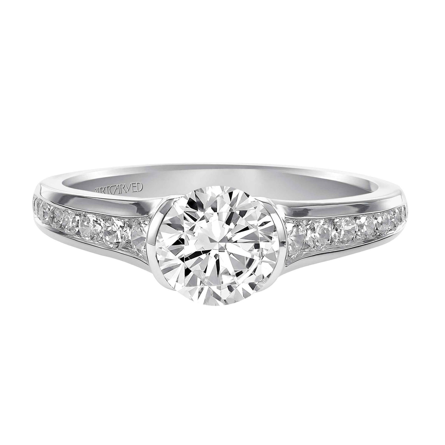 ArtCarved Contemporary 1/3 ct. tw. Round Diamond Semi-Mount Engagement Ring with Tapered Band in 14K White Gold side profile