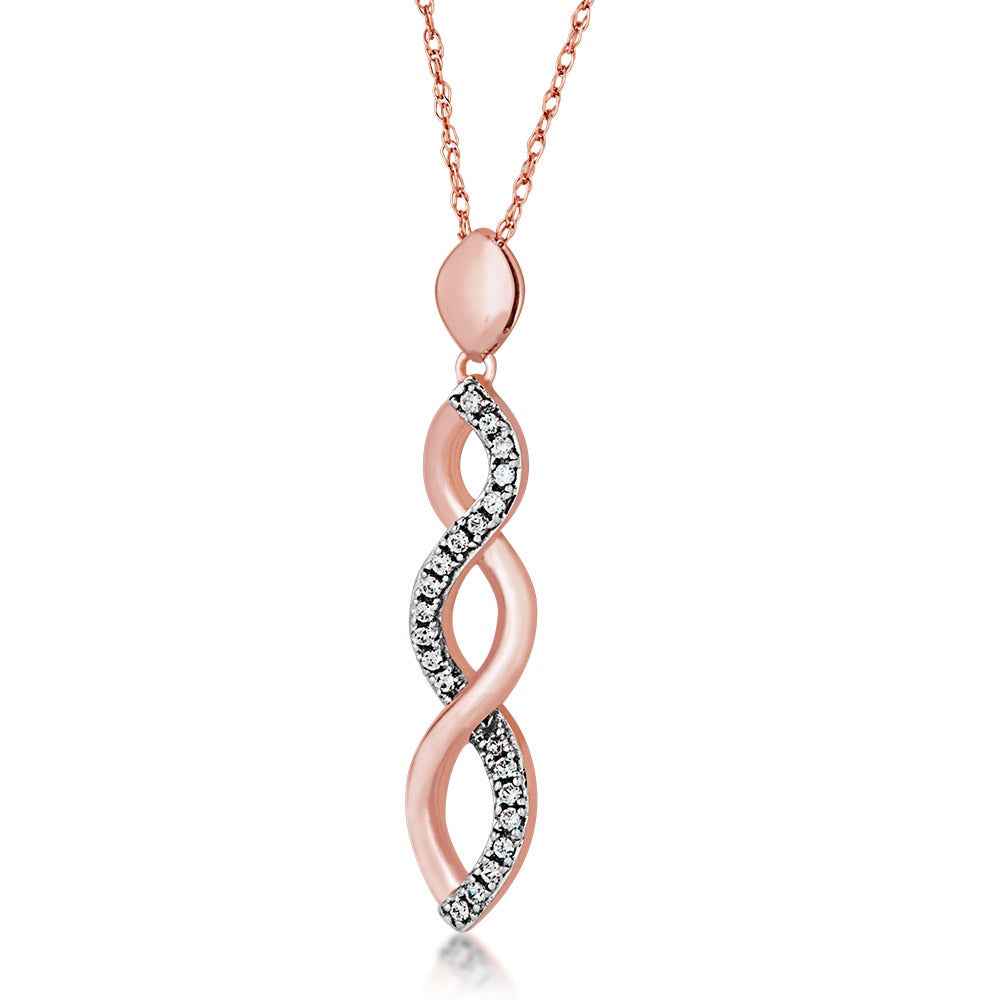 1/10 ct. tw. Hanging Diamond Twist Pendant in 10K Pink Gold
