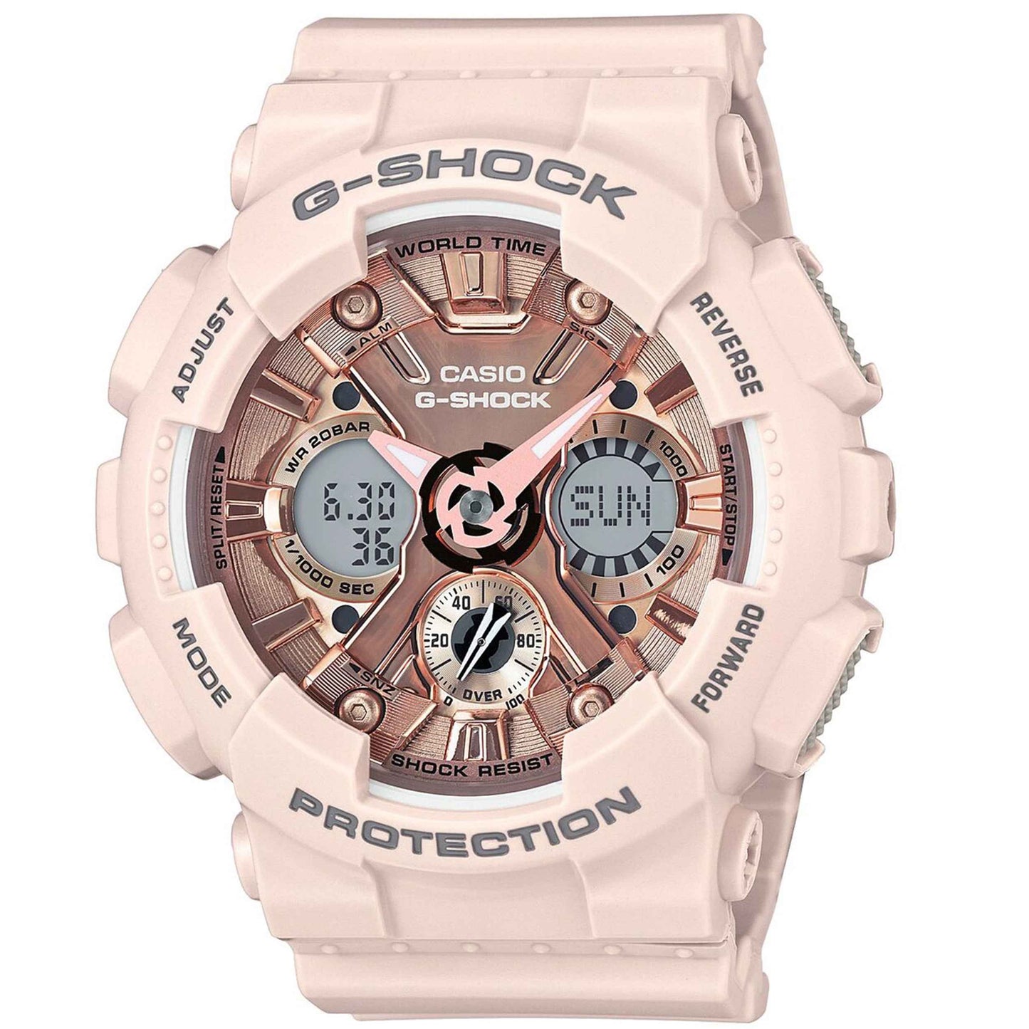 Casio G-Shock S Series Ladies' Watch with Matte Pink Band with Pink and Champagne Multi-Function Face
