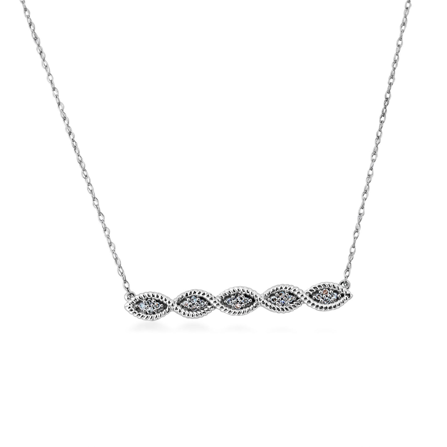 .06 ct. tw. Diamond Cluster Fashion Necklace with Milgrain Detailing and Twist Bar Design in 10K White Gold