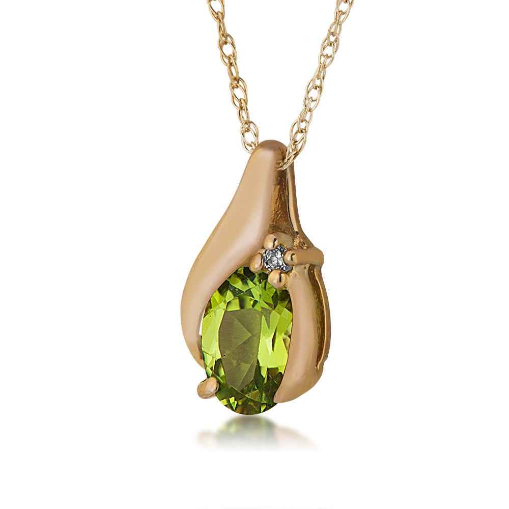 Genuine Oval Peridot & .01 ct. tw. Diamond Pendant in 10K Yellow Gold