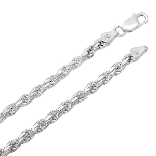 4.3mm 22-inch Rhodium Plated Sterling Silver Rope Chain front view
