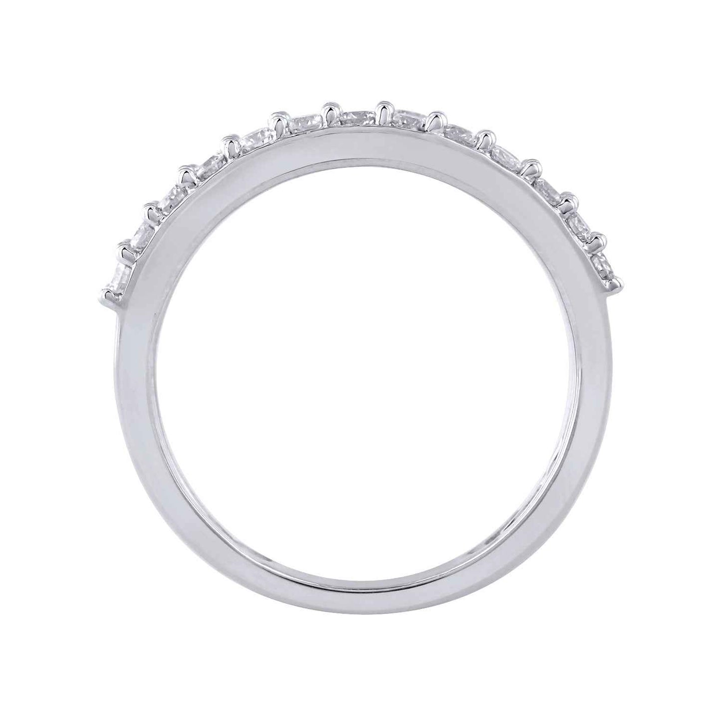 1 ct. tw. Round Brilliant and Baguette Diamond Anniversary Band in 10K White Gold close-up detail