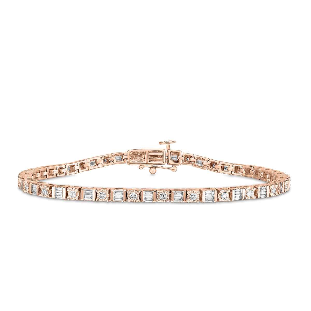 1/2 ct. tw. Baguette & Round Diamond Tennis Bracelet in 10K Pink Gold