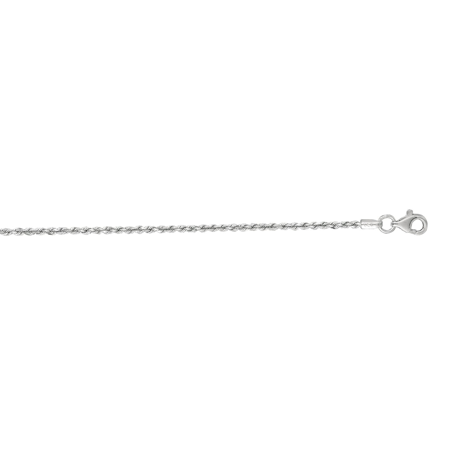 1.5mm 20-inch Solid Diamond Cut Rope Chain 14K White Gold front view
