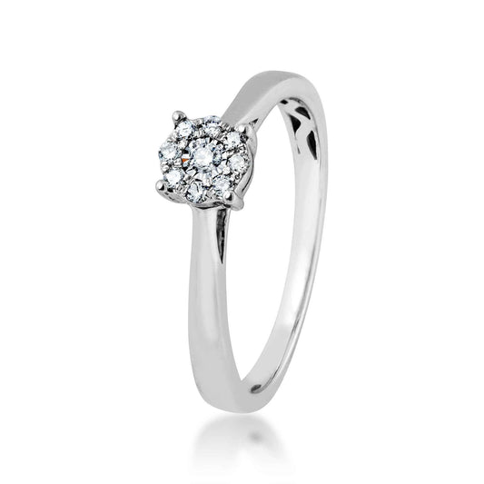 Fairytale Diamonds 1/10 ct. tw. Round Diamond Cluster Promise Ring with Miracle Plating in 10K White Gold front view
