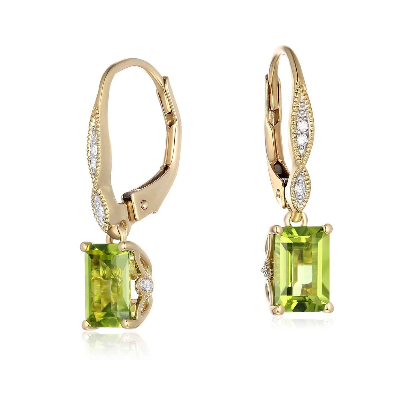Peridot and .04 ct. tw. Diamond Fashion Dangle Earrings with Infinity-Inspired Design in 10K Yellow Gold
