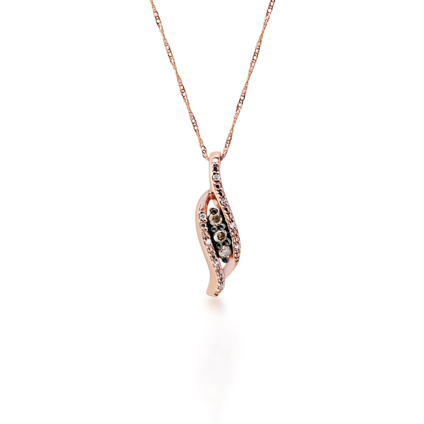 1/6 ct. tw. 3 Stone Mocha & White Diamond Fashion Pendant in 10K Pink Gold