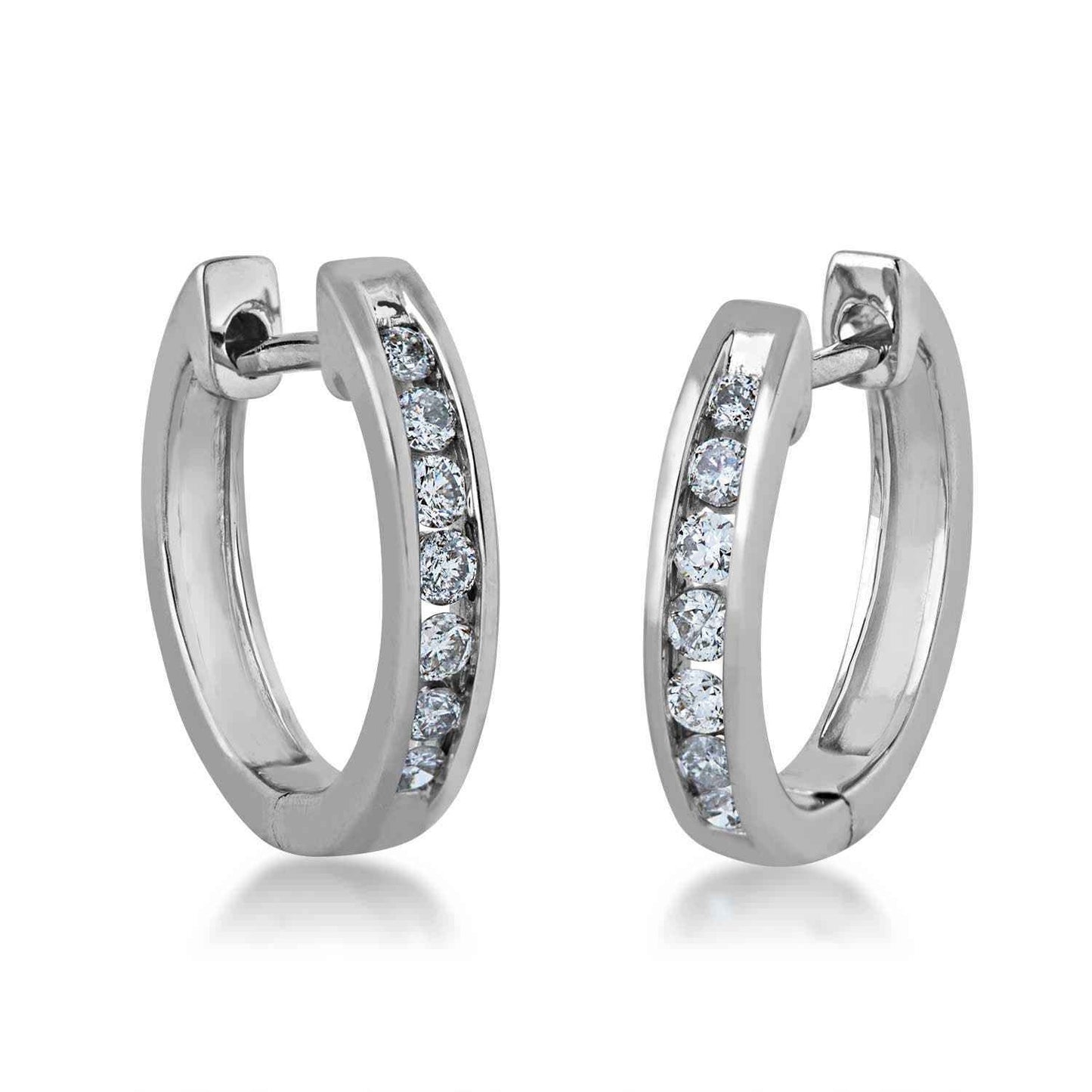 1/4 ct. tw. Round Open Channel Set Diamond Huggie Hoop Earrings with Click Backs in 10K White Gold