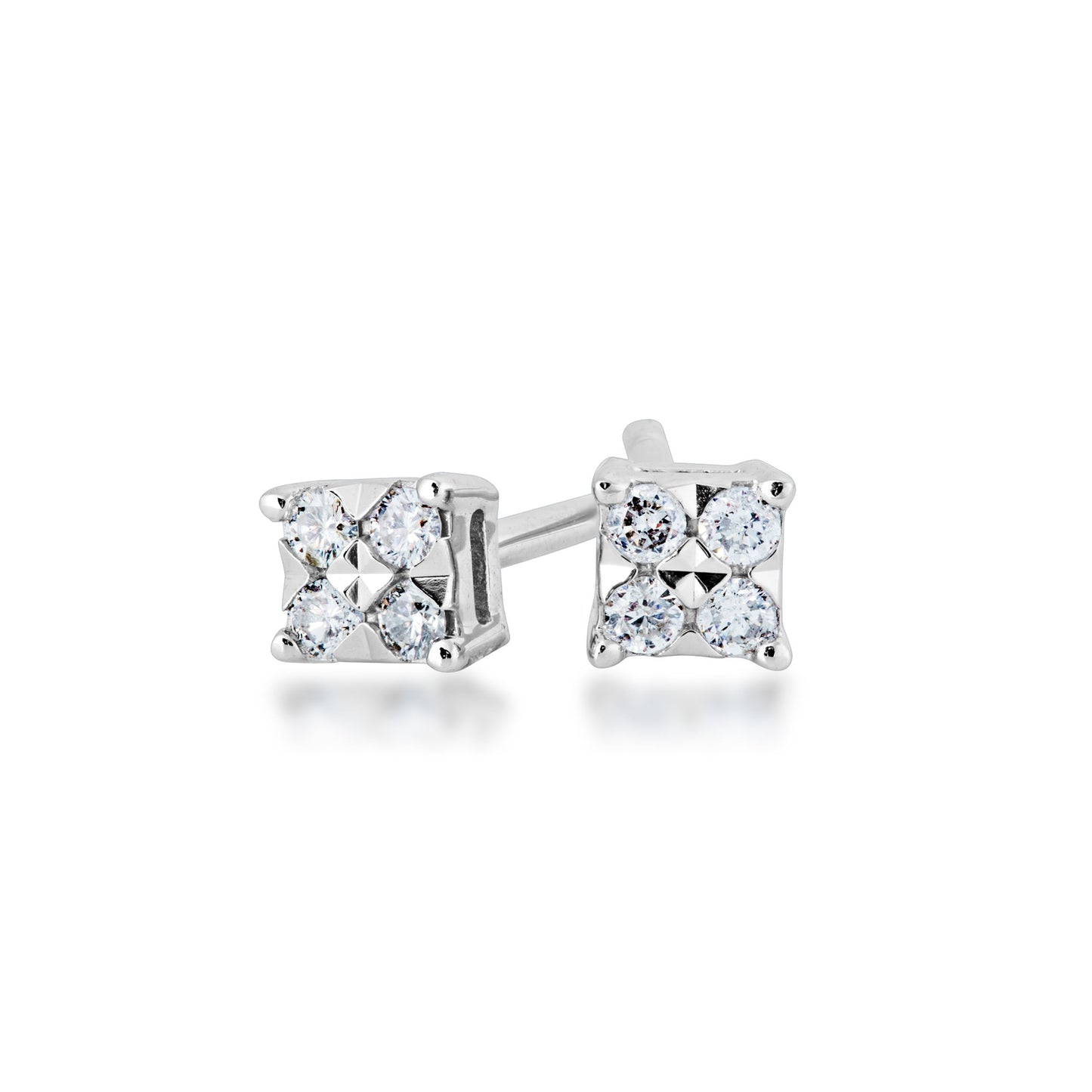 1/10 ct. tw. Round Quad Diamond Stud Earrings with Miracle Plating in 10K White Gold